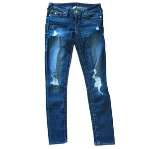 TRUE RELIGION Medium Wash Distressed Skinny Jeans